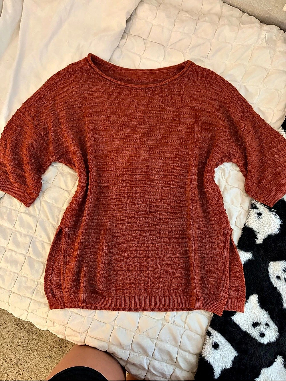 Terracotta Rust Orange Short Sleeve Knit Sweater - Medium 🍁